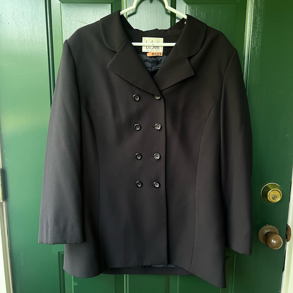 Le Suit Black Pea Coat with Wide Lapels